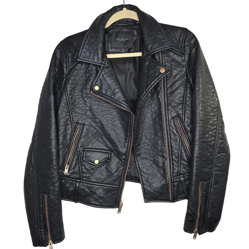 Marc NewYork SzM Faux Black Thick Sturdy 3D surface Moto Biker Jacket Gangster‎